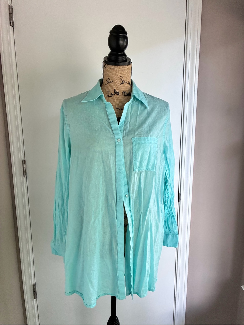 Women's Light Aqua Button-Down Tunic Shirt